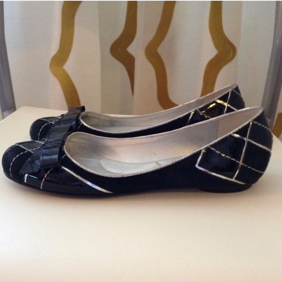 Black and Silver Bow Flats in Patent and Suede - Picture 2 of 4